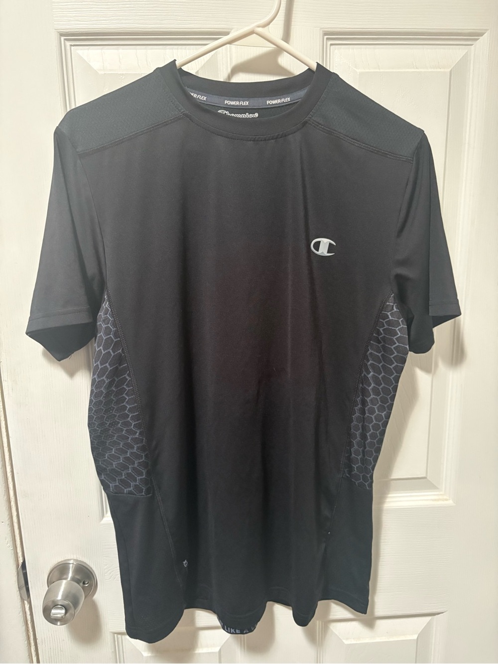 Champion Black Short-Sleeve Athletic Tee with Hex Side Panels